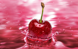Cherry floating pink liquid green - a cherry free wallpaper