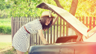 Woman polka dot dress car - a woman in a polka dot dress free wallpaper