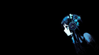 Woman headphones dark black background - headphone free wallpaper for desktop