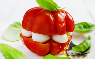 Tomato face mozzarella basil plate - a fork free wallpaper