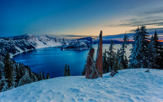 Lake mountains sunset snowy hilltop 2 - the side of it free wallpaper