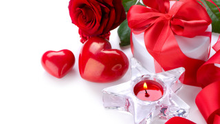 Red rose candle star ribbon - free hearts wallpaper for desktop