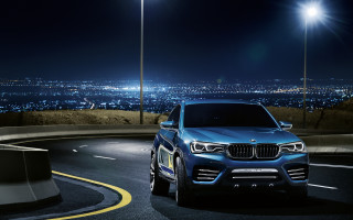Blue bmw suv night city - the side of it free wallpaper