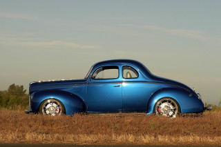 Blue car parked field grass - kodachrome free wallpaper for desktop