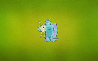Cartoon character blue monster green - a green background behind free wallpaper