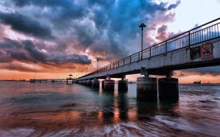 Bridge water sky clouds light - colorful cloud free wallpaper