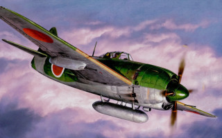 Green airplane clouds sōsaku hanga - the wing free wallpaper