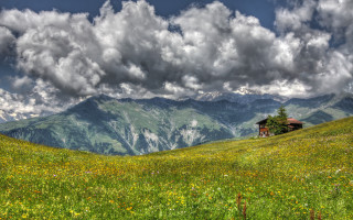 House hill mountain clouds meadow - a hill free wallpaper