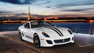 White sports car pier dawn - luxury free wallpaper