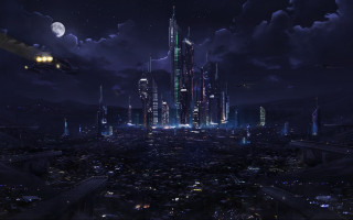 Futuristic city night helicopter moon - a helicopter free wallpaper for desktop