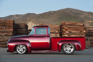 Red truck wood mountain precisionism - a red truck free wallpaper