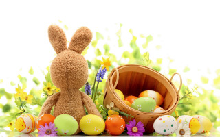 Stuffed rabbit basket eggs flowers - stuffed free wallpaper