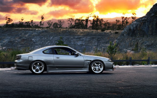 Silver car sunset clouds rimlight - rim light free wallpaper