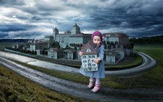 Little girl doll building road - a little girl holding free wallpaper for desktop