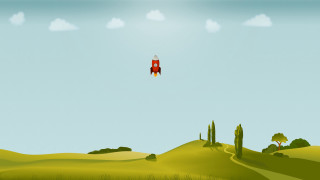 Red rocket green field trees - over a green field free wallpaper