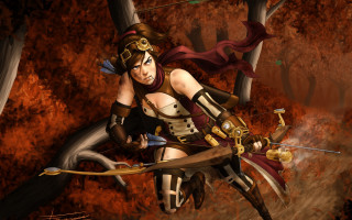 Forest archer autumn fantasy league - a bow and arrow in a forest free wallpaper