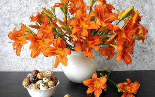 Orange flower bowl chocolates marble - maximalism free wallpaper