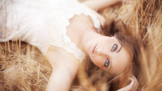 Woman haybale white dress portrait - claire hummel free wallpaper