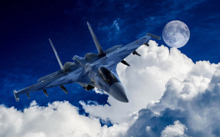 Fighter jet fullmoon clouds blue - a few star free wallpaper