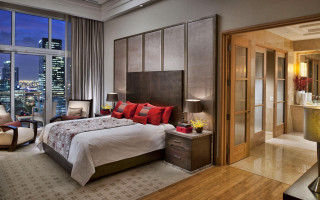 Bedroom cityscape night warm lighting - a view of the city free wallpaper