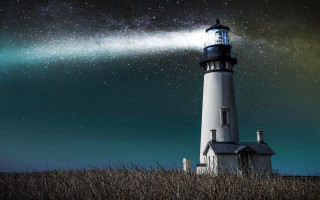 Lighthouse starry sky bright light - free light wallpaper
