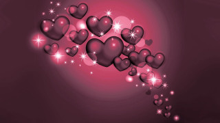 Hearts flying sparkles purple background - star free wallpaper