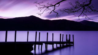 Dock lake purple sky mountains - moody free wallpaper