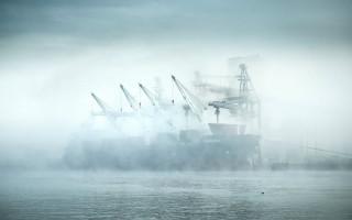 Large ship fog cranes matte - volumetric free wallpaper