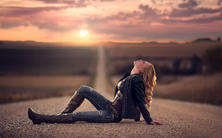 Woman sunset beach blonde derelict - the side of a road free wallpaper