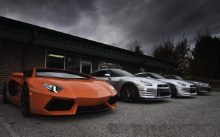Three colored sports cars cloudy - rich color free wallpaper