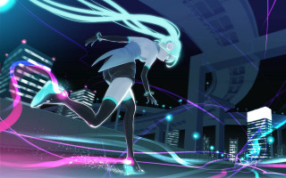 Neon hologram hatsune miku city - neon free wallpaper for desktop
