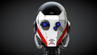 Robot helmet blue eyes black - a black helmet free wallpaper