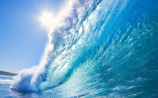 Large wave breaking sunshine blue - the ocean water free wallpaper