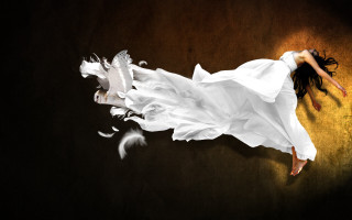 Flying woman white dress 3d - her body free wallpaper for desktop