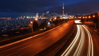 City skyline highway night streaks - long exposure free wallpaper