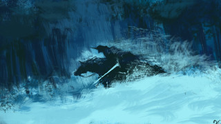 Man riding horse forest winter - the ground and trees free wallpaper