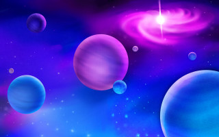 Floating planets bright star galaxy - galaxy free wallpaper