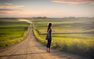 Woman horizon field clouds beach - the horizon free wallpaper