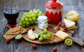 Wooden board cheese grapes wine 2 - elizabeth durack free wallpaper