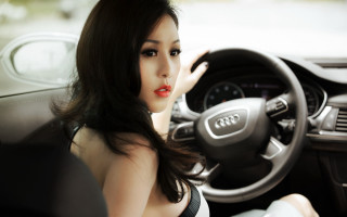 Woman car red lips art - wheel free wallpaper