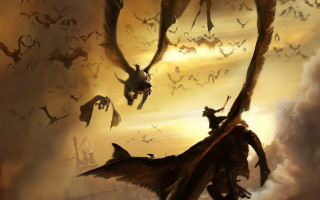 Dragon demon clouds bats horse - bat free wallpaper