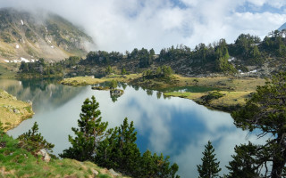 Lake mountains trees cloudy day - charles angrand free wallpaper