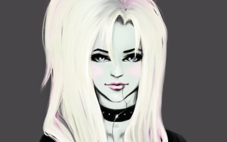 White hair gothic anime portrait - a black collar free wallpaper