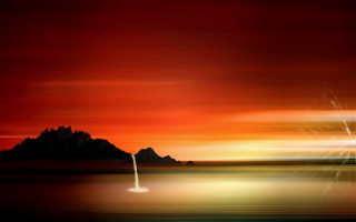 Red sky mountain boat ocean - the water and a mountain in the background free wallpaper