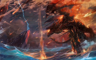 Dragon ship storm fire lightning - a ship free wallpaper