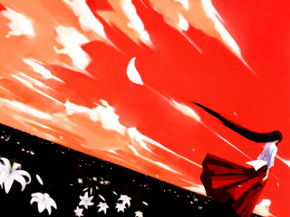 Woman red dress sunset black - a long black hair free wallpaper