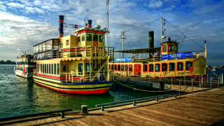 Large boat docked pier sky - hdr free wallpaper