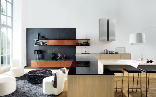 Modern kitchen black counter white - a large window free wallpaper for desktop