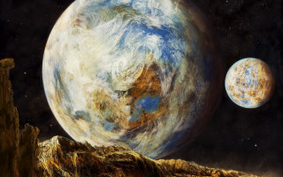 Planet star mountain space aurora 2 - a mountain in the foreground free wallpaper