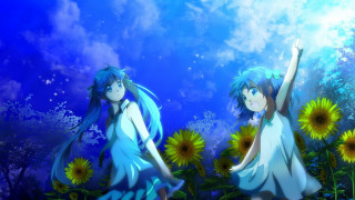 Anime girls sunflower field fireworks - a field of sunflowers free wallpaper